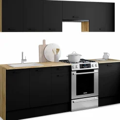 Cuisine complète 240 cm avec plan de travail bois et noir*IDMarket Hot