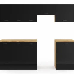Cuisine complète 240 cm avec plan de travail bois et noir*IDMarket Hot