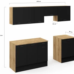 Cuisine complète 240 cm avec plan de travail bois et noir*IDMarket Hot