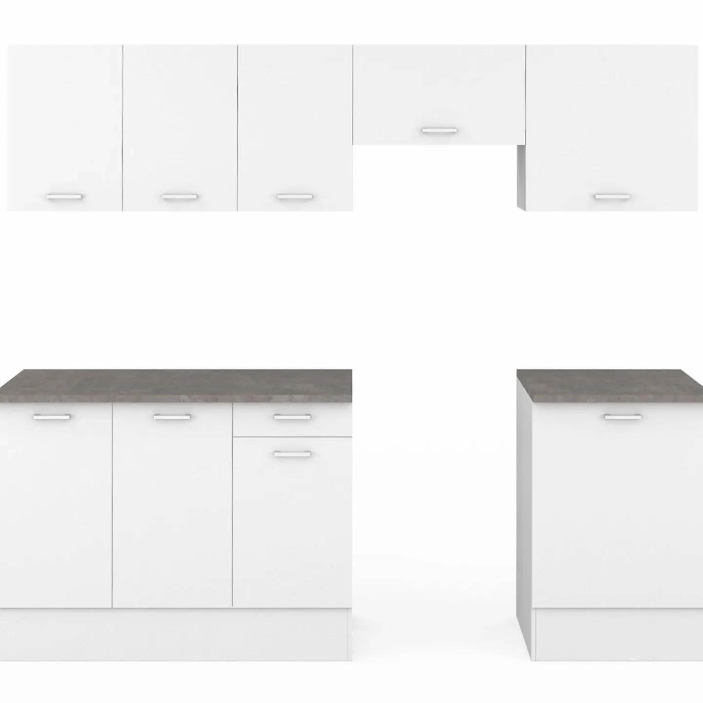 Cuisine complète 240 cm avec plan de travail bois blanc et plateaux effet béton*IDMarket Discount