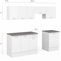 Cuisine complète 240 cm avec plan de travail bois blanc et plateaux effet béton*IDMarket Discount