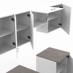 Cuisine complète 240 cm avec plan de travail bois blanc et plateaux effet béton*IDMarket Discount
