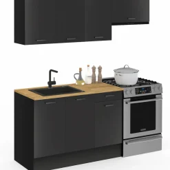 Cuisine complète 180 cm avec plan de travail bois et noir*IDMarket Best