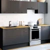 Cuisine complète 240 cm avec plan de travail bois et noir*IDMarket Outlet