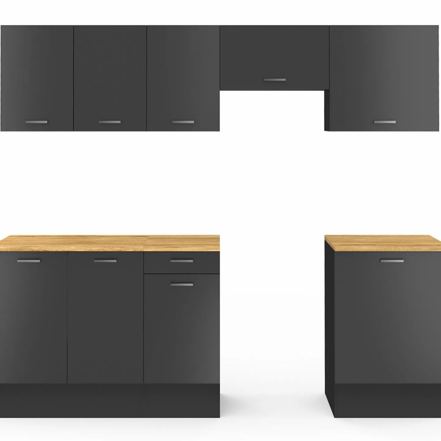 Cuisine complète 240 cm avec plan de travail bois et noir*IDMarket Outlet