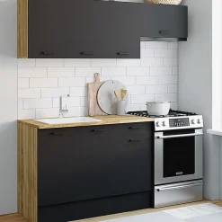 Cuisine complète 180 cm avec plan de travail bois et noir*IDMarket Clearance