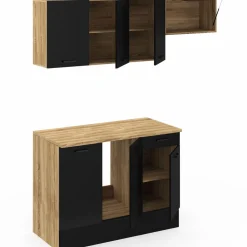 Cuisine complète 180 cm avec plan de travail bois et noir*IDMarket Clearance