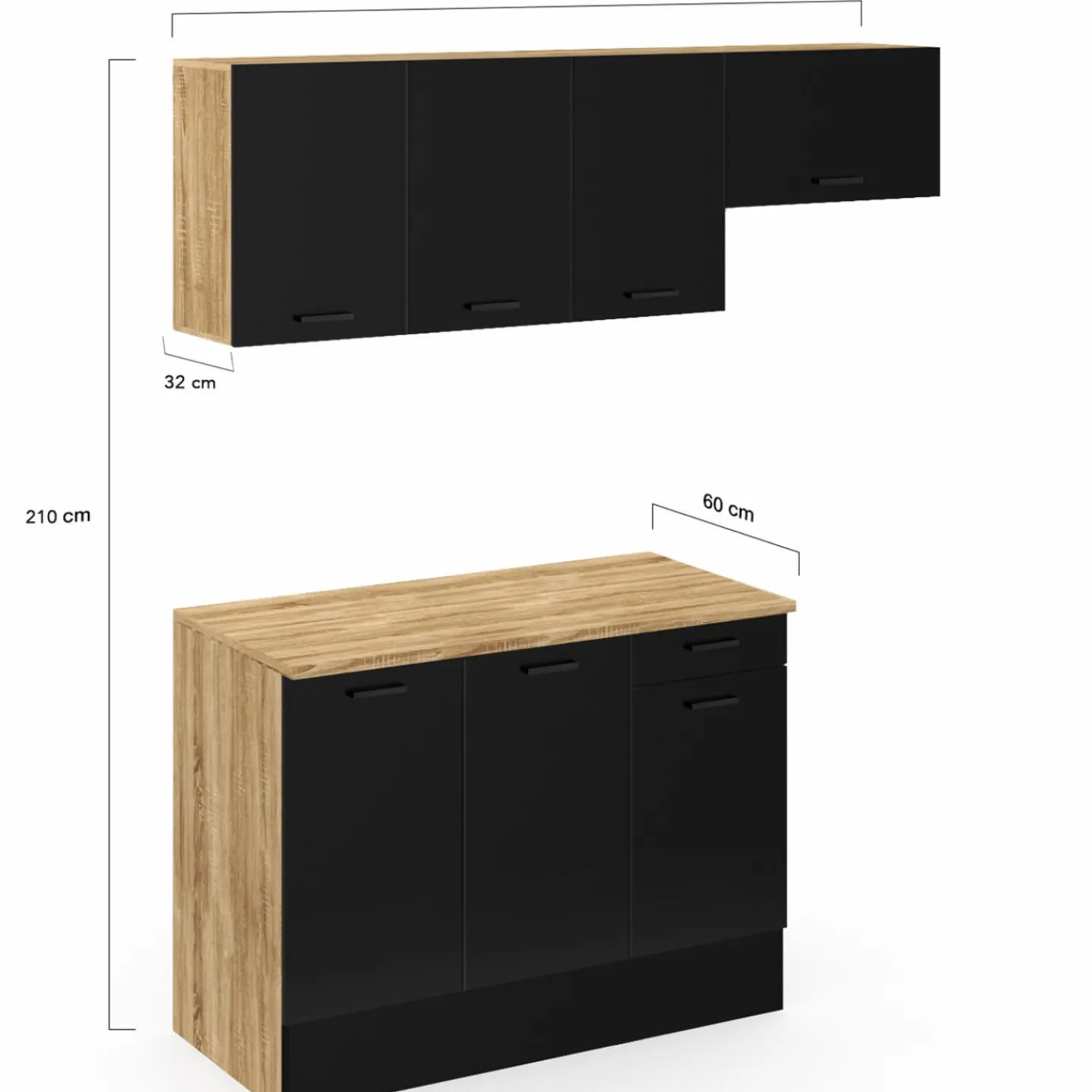 Cuisine complète 180 cm avec plan de travail bois et noir*IDMarket Clearance