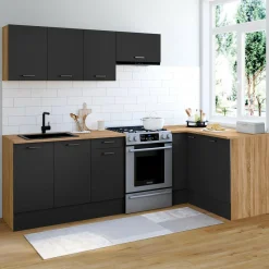 Cuisine d'angle complète bois et noir 400 cm 7 éléments*IDMarket New