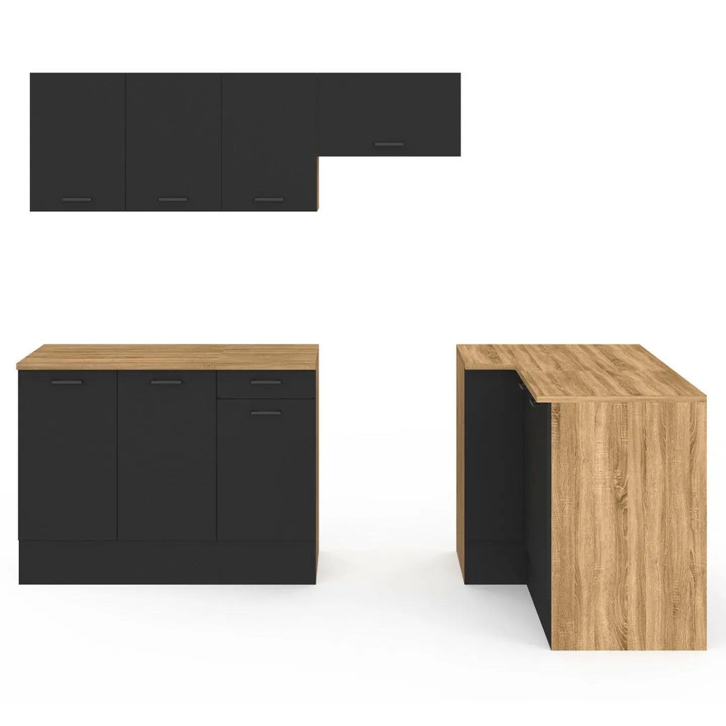 Cuisine d'angle complète bois et noir 400 cm 7 éléments*IDMarket New