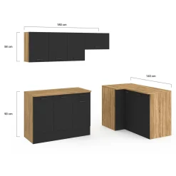 Cuisine d'angle complète bois et noir 400 cm 7 éléments*IDMarket New