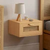 de 2 tables de chevet murables 1 tiroir étagère suspendue cannage et bois*IDMarket