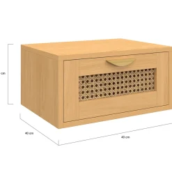 de 2 tables de chevet murables 1 tiroir étagère suspendue cannage et bois*IDMarket