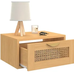 de 2 tables de chevet murables 1 tiroir étagère suspendue cannage et bois*IDMarket