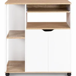 Desserte à roulettes bois blanc et plateaux façon hêtre 76 cm*IDMarket Outlet