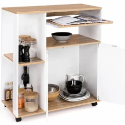 Desserte à roulettes bois blanc et plateaux façon hêtre 76 cm*IDMarket Outlet