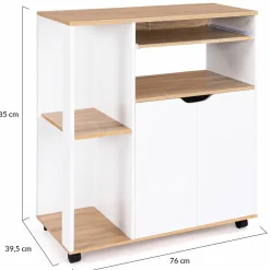 Desserte à roulettes bois blanc et plateaux façon hêtre 76 cm*IDMarket Outlet