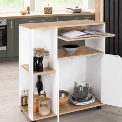 Desserte à roulettes bois blanc et plateaux façon hêtre 76 cm*IDMarket Outlet