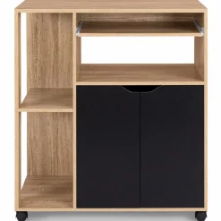 Desserte à roulettes bois façon hêtre et portes noires 76 cm*IDMarket Clearance