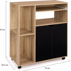 Desserte à roulettes bois façon hêtre et portes noires 76 cm*IDMarket Clearance