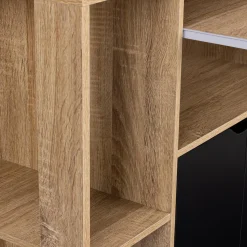 Desserte à roulettes bois façon hêtre et portes noires 76 cm*IDMarket Clearance