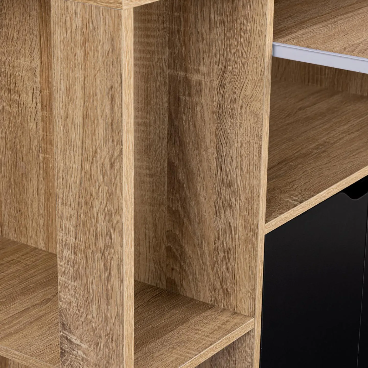 Desserte à roulettes bois façon hêtre et portes noires 76 cm*IDMarket Clearance