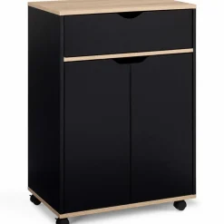 Desserte à roulettes bois noir et plateaux façon hêtre 60 cm*IDMarket New