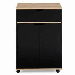 Desserte à roulettes bois noir et plateaux façon hêtre 60 cm*IDMarket New