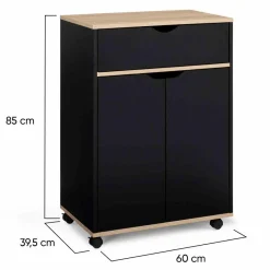 Desserte à roulettes bois noir et plateaux façon hêtre 60 cm*IDMarket New