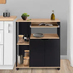 Desserte à roulettes bois noir et plateaux façon hêtre 76 cm*IDMarket Outlet