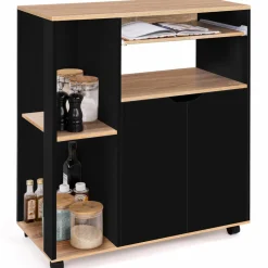 Desserte à roulettes bois noir et plateaux façon hêtre 76 cm*IDMarket Outlet