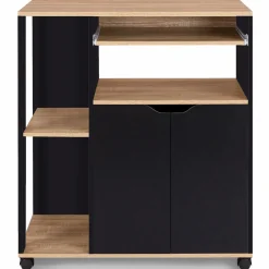 Desserte à roulettes bois noir et plateaux façon hêtre 76 cm*IDMarket Outlet