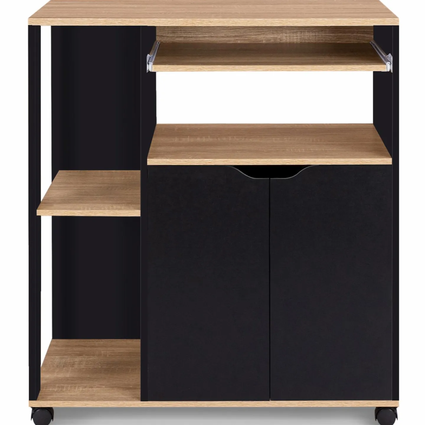 Desserte à roulettes bois noir et plateaux façon hêtre 76 cm*IDMarket Outlet