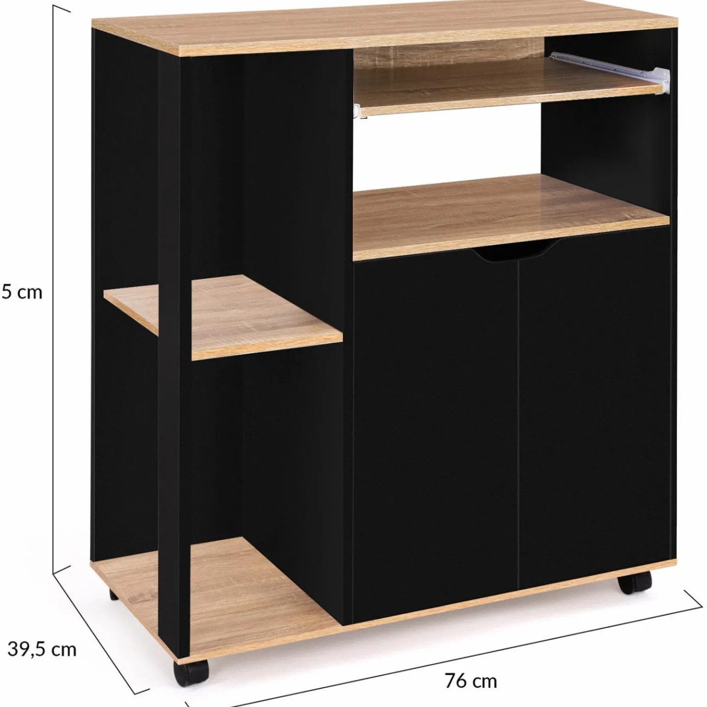 Desserte à roulettes bois noir et plateaux façon hêtre 76 cm*IDMarket Outlet