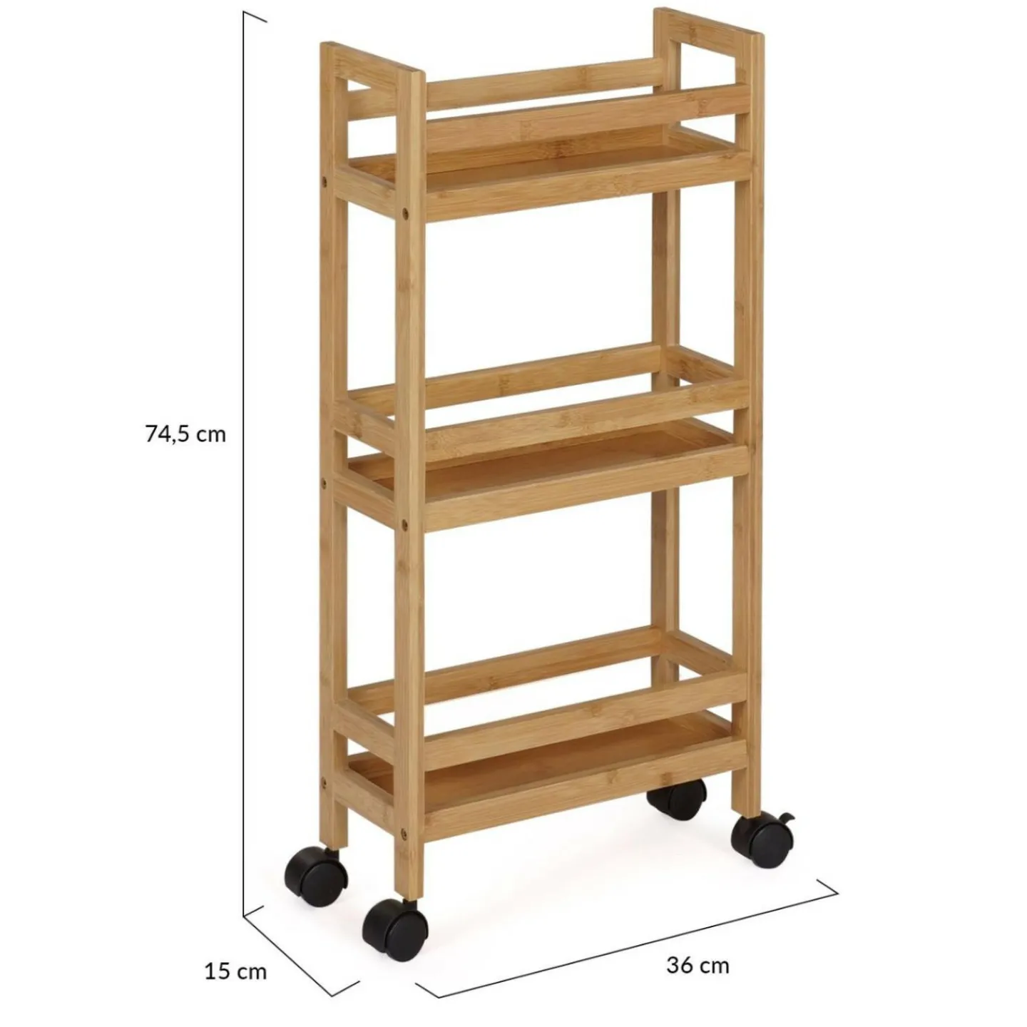 Desserte bambou sur roulettes 3 niveaux*IDMarket New