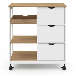 Desserte de cuisine 3 paniers + 1 plateau amovibe blanc et effet hêtre L 76 cm*IDMarket Online