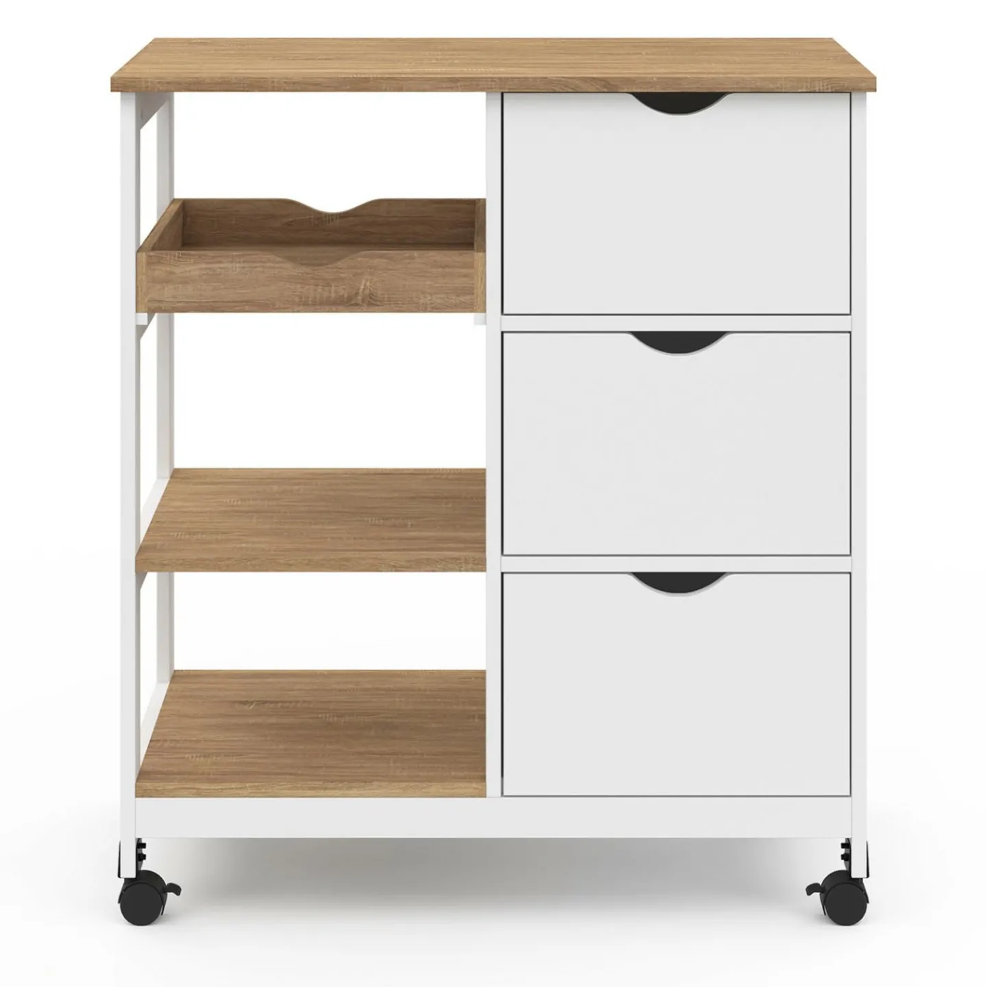 Desserte de cuisine 3 paniers + 1 plateau amovibe blanc et effet hêtre L 76 cm*IDMarket Online