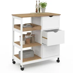 Desserte de cuisine 3 paniers + 1 plateau amovibe blanc et effet hêtre L 76 cm*IDMarket Online