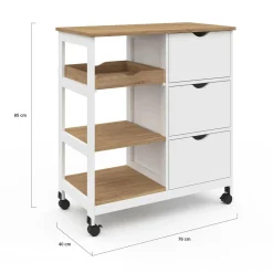 Desserte de cuisine 3 paniers + 1 plateau amovibe blanc et effet hêtre L 76 cm*IDMarket Online