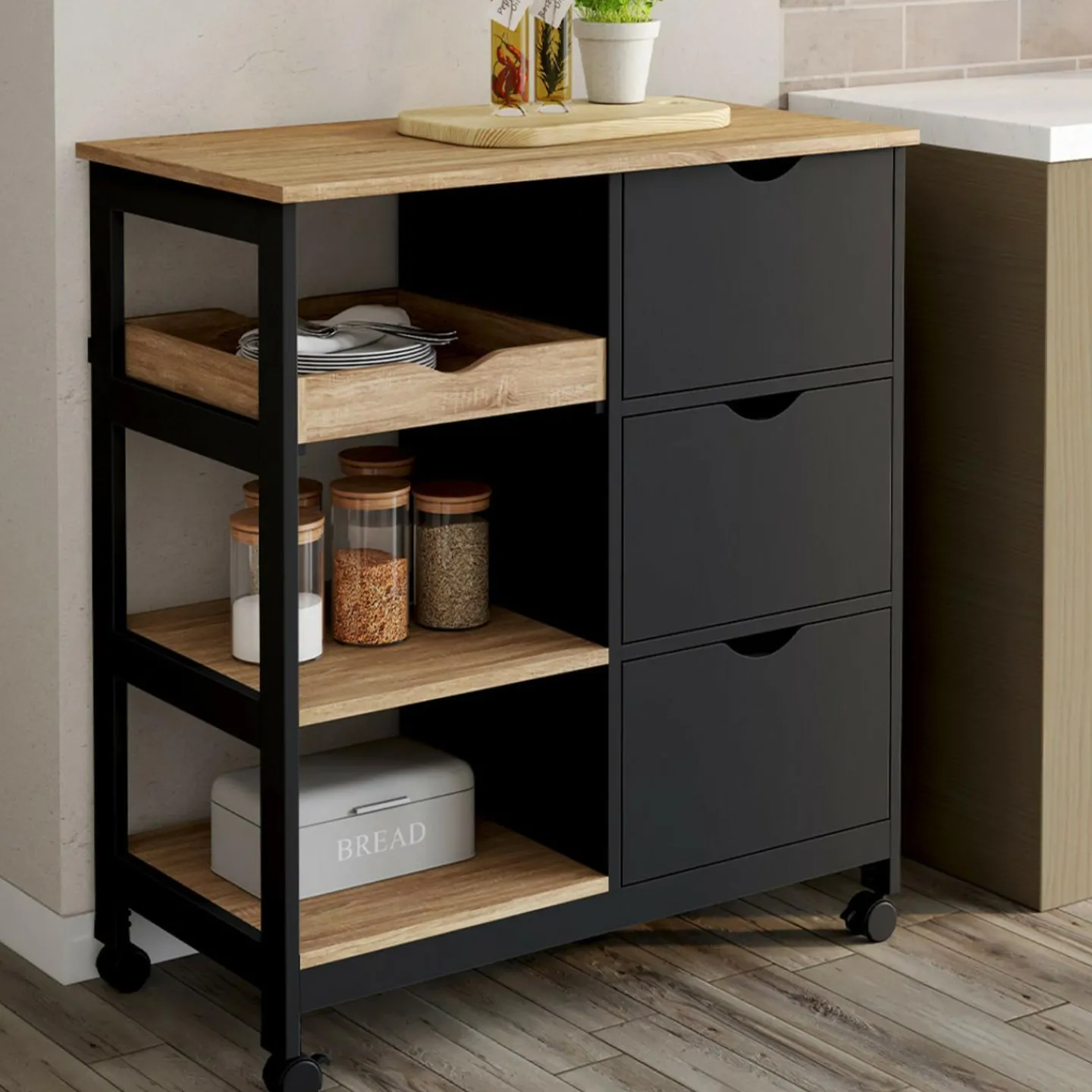 Desserte de cuisine 3 paniers et 1 plateau amovible L.76 CM*IDMarket Online