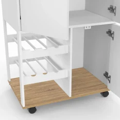 Desserte de cuisine à roulettes avec rangements et range-bouteilles bois blanc*IDMarket Online