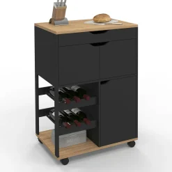 Desserte de cuisine avec placards et range-bouteilles bois et noir*IDMarket Clearance