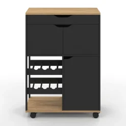 Desserte de cuisine avec placards et range-bouteilles bois et noir*IDMarket Clearance