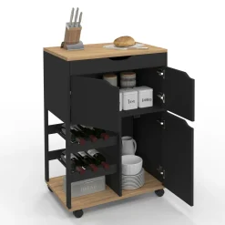 Desserte de cuisine avec placards et range-bouteilles bois et noir*IDMarket Clearance