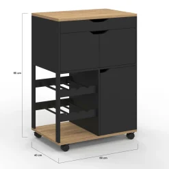 Desserte de cuisine avec placards et range-bouteilles bois et noir*IDMarket Clearance