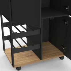 Desserte de cuisine avec placards et range-bouteilles bois et noir*IDMarket Clearance