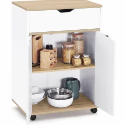 Desserte de cuisine bois blanc avec 1 grand placard + 1 tiroir*IDMarket Outlet