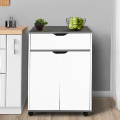 Desserte de cuisine bois blanc et plateaux gris*IDMarket