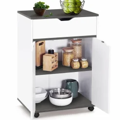 Desserte de cuisine bois blanc et plateaux gris*IDMarket