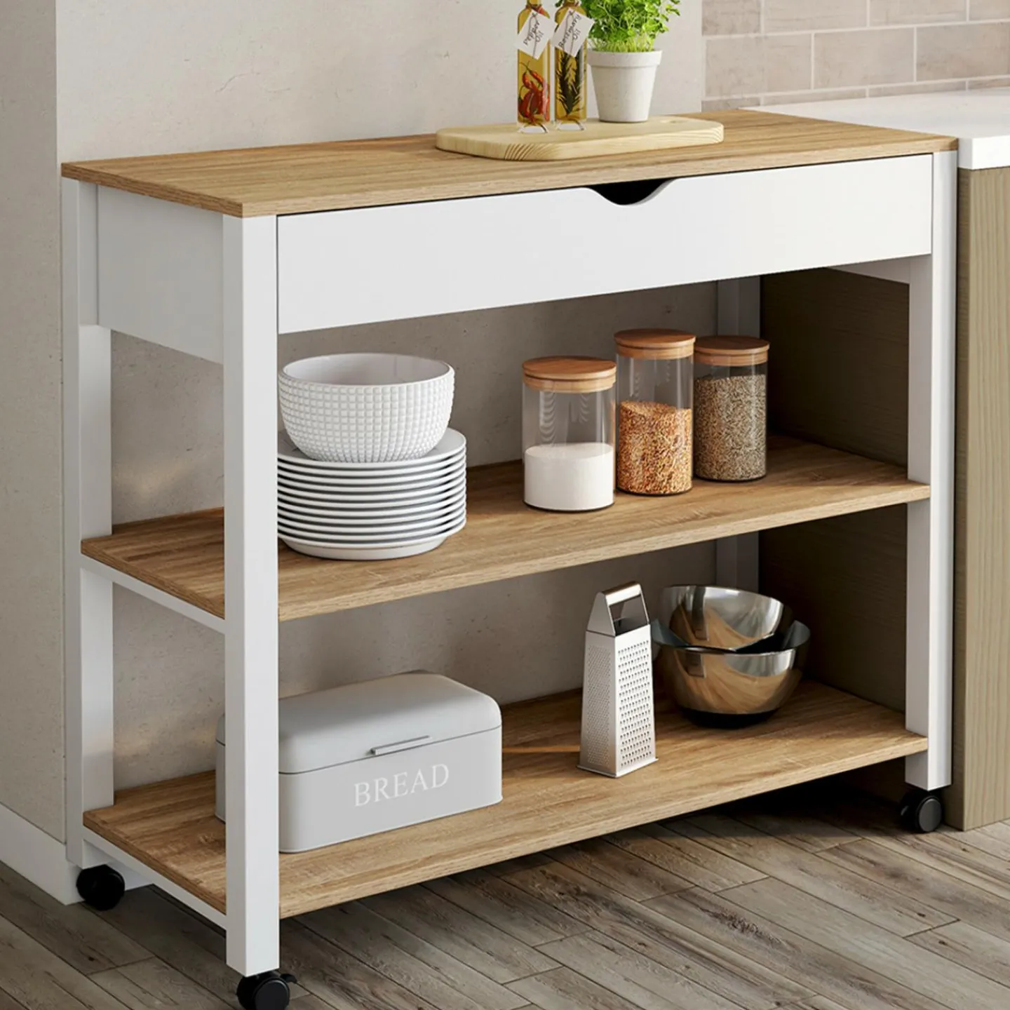 Desserte de cuisine XXL plan de travail 110 cm et tiroir*IDMarket Clearance